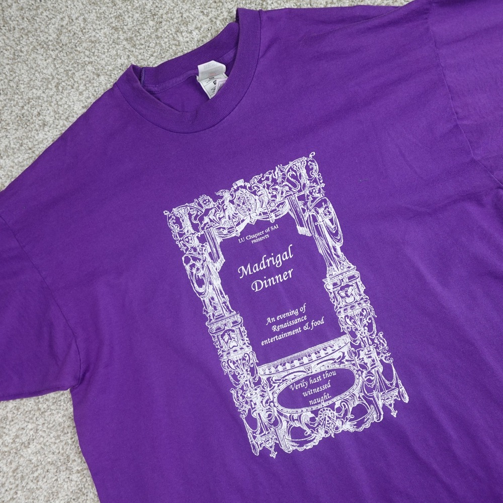 Vintage Lawrence University Madrigal Dinner Single Stitch T-Shirt XL Purple